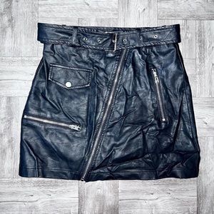Seek The Label Black Faux Leather Moto Mini Skirt Size XS